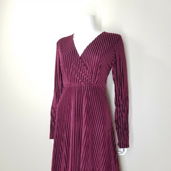Velvet Burnout Striped Dress Plus Size Burgundy Empire Waist Maxi Cocktail Dress - Picture 5 of 12